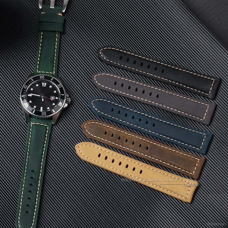Pasek do zegarka z prawdziwej skóry, vintage, matowy, damski i męski, 20 mm, 22 mm, 24 mm, 26 mm, bransoletka, czarny, niebieski, brązowy.