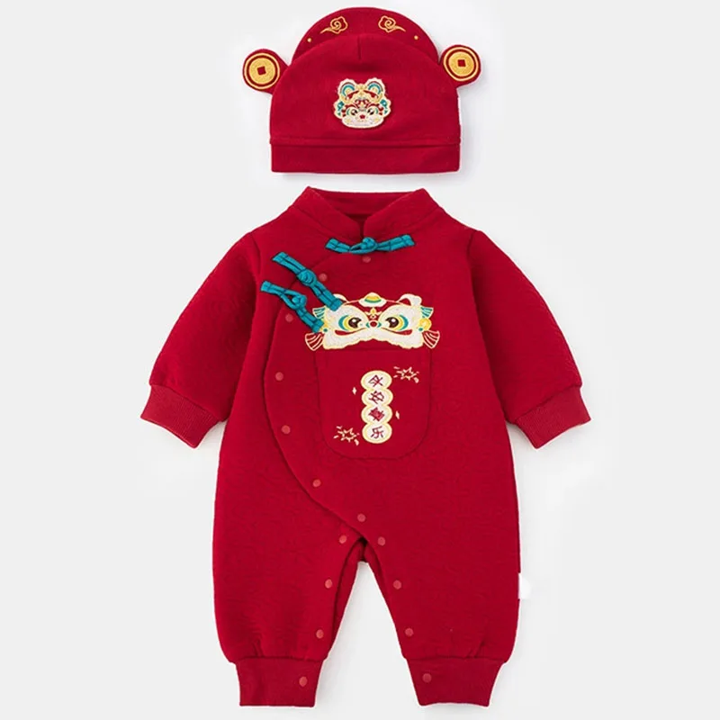 

2Piece Autumn Baby Romper Girls Clothes Boys Clothing Chinese New Year Cartoon Cute Red Long Sleeve Jumpsuits Newborn Items B234