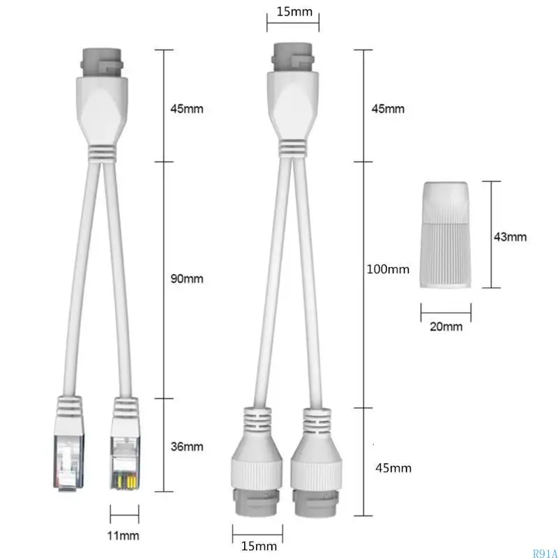 R91A Waterproof PoE Combiner Splitter Adapter Ethernet Splitter 1 to 2 Adapter Simultaneous Online Separator ABS-material