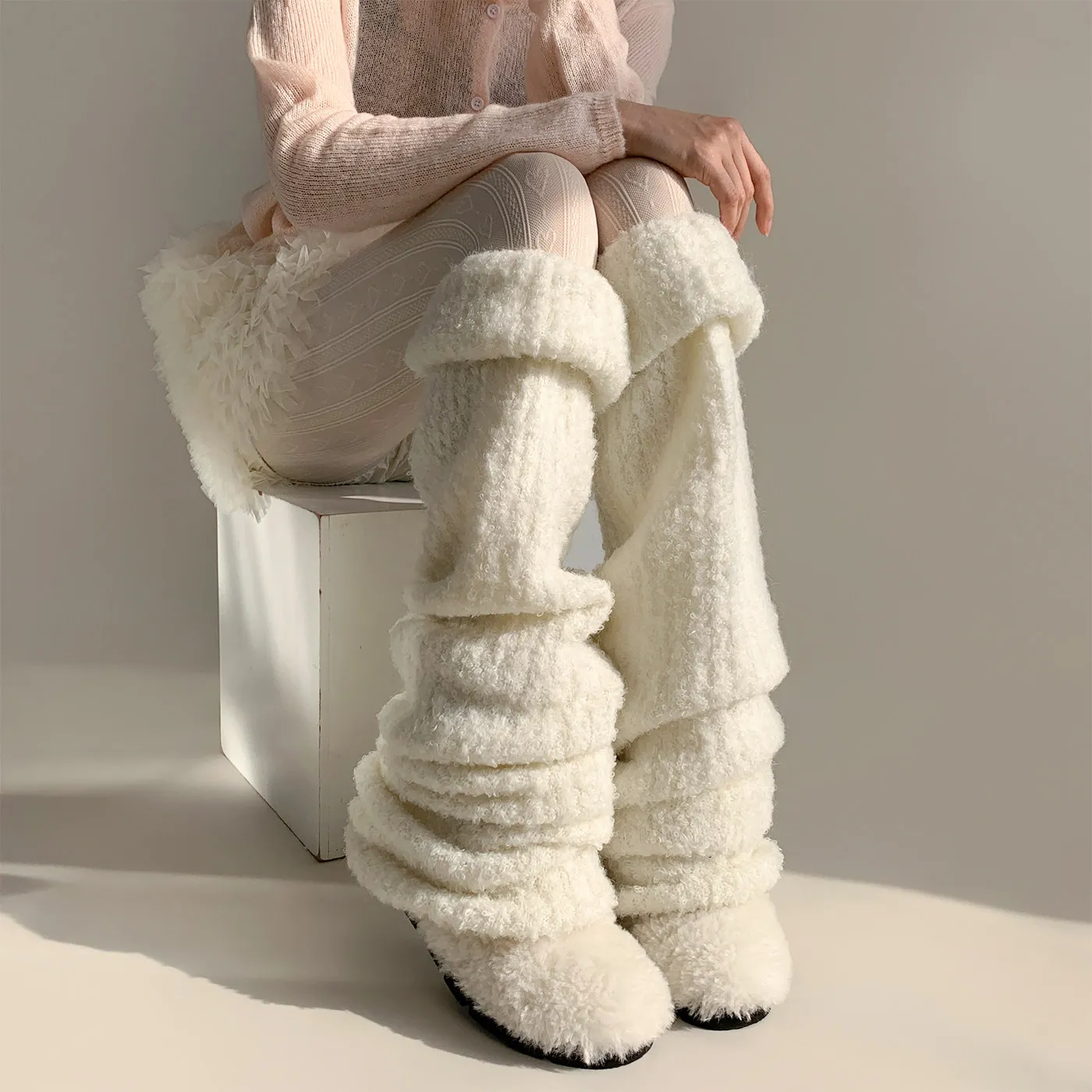 Sweet Girl Plush Knitted Leggings Y2K Shibuya Spice Girls JK Girls Accessories Korean Ins Style Solid Colour Simple Sock Cover