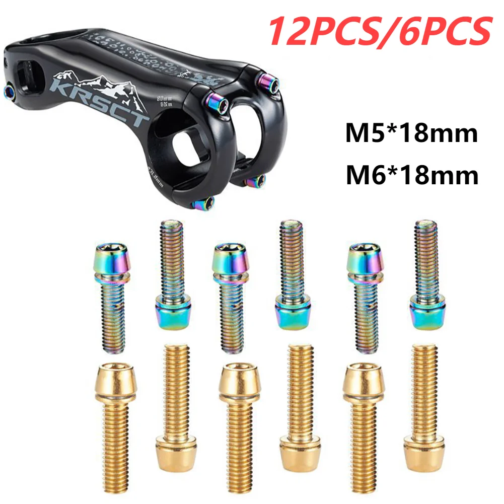 6-12 PCS Bicycle Stem Bolt M5x18mm M6x18mm MTB Stem Screws Bicycle Handlebar Titanium Bolts MTB Road Bike Stem Riser Screw