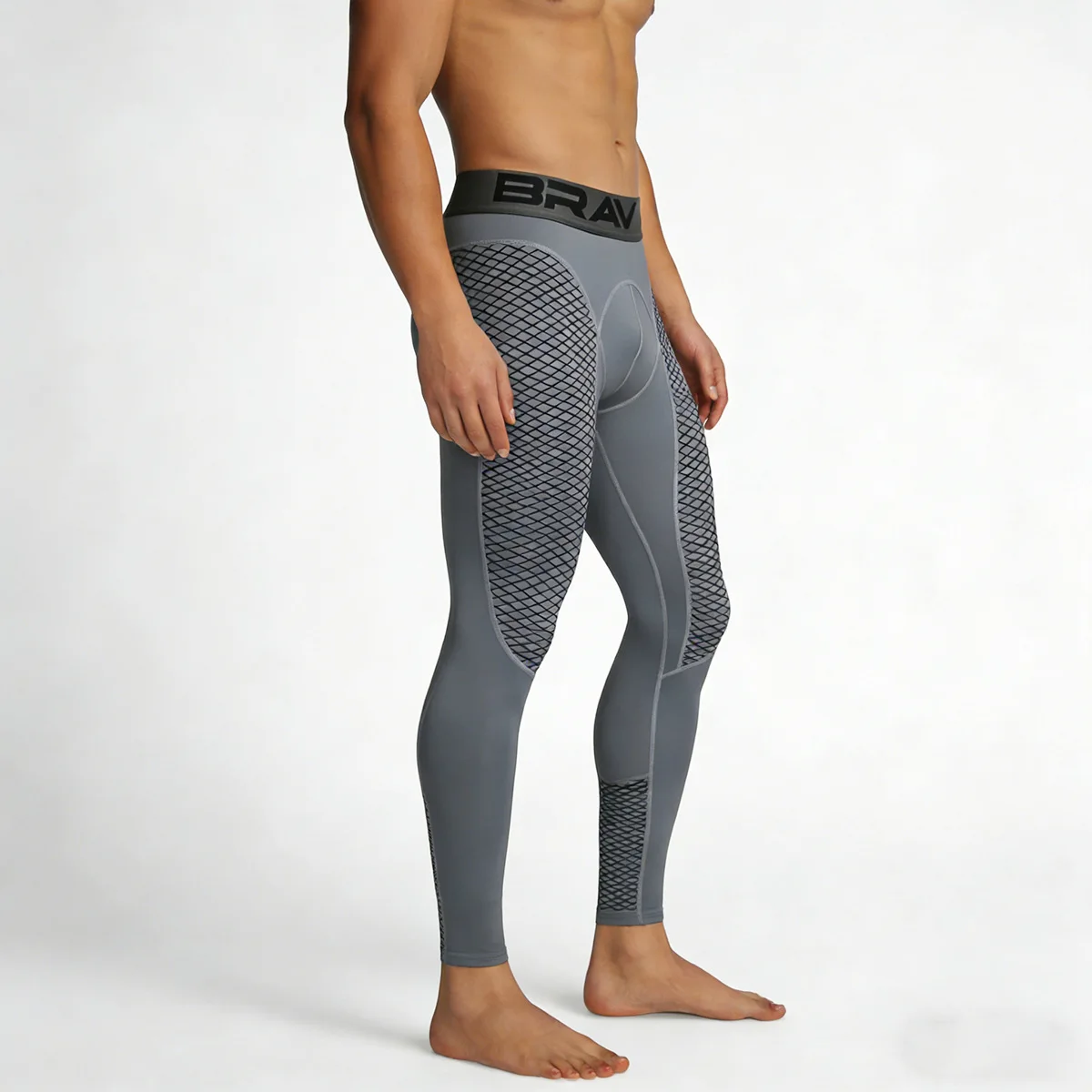 High Performance Men's Running Tights for Training and Gym Workouts, Nylon Spandex Compression Leggings with Mesh Panel Design