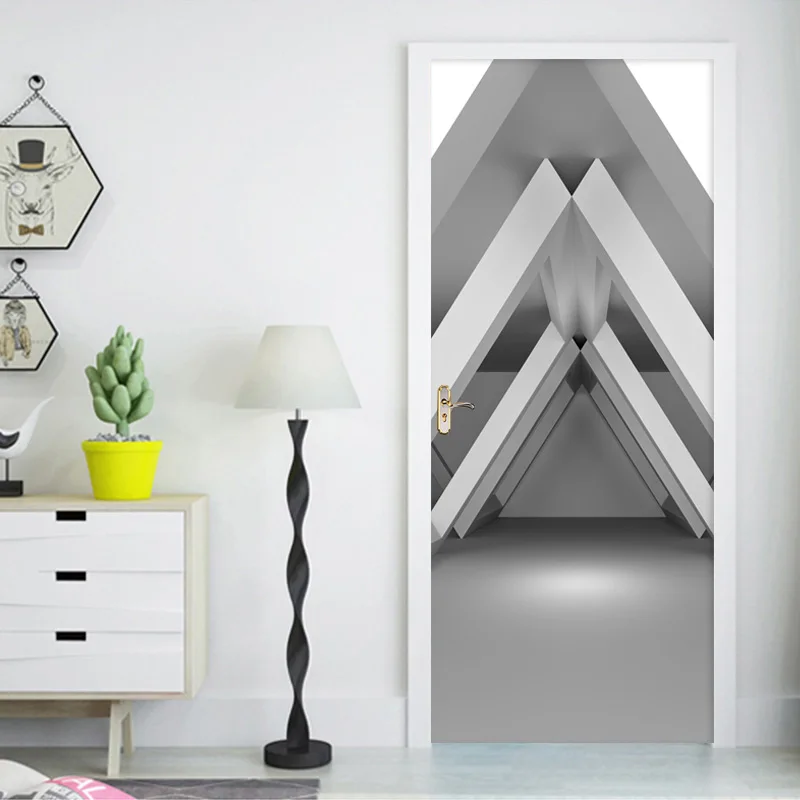 Self-Adhesive 3D Door Sticker Creative Geometric Space Pattern Wallpaper Living Room Bedroom Home Decor Door Decal PVC Stickers