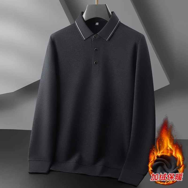 8XL 7XL 6XL 2025 New Fall Winter High End Plus Velvet Polo Shirt Man Tops Business Casual Mens Shirts Thick Warm T-Shirts Homme