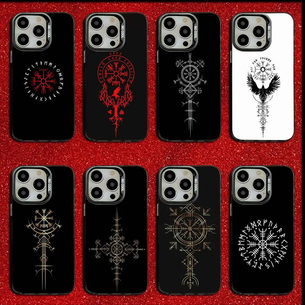 

V-Viking V-Vegvisir Navigation Compass Phone Case For iPhone 16,15,14,13,12,11,Mini,Pro,E,SE4,MAX Candy Matte Black Cover