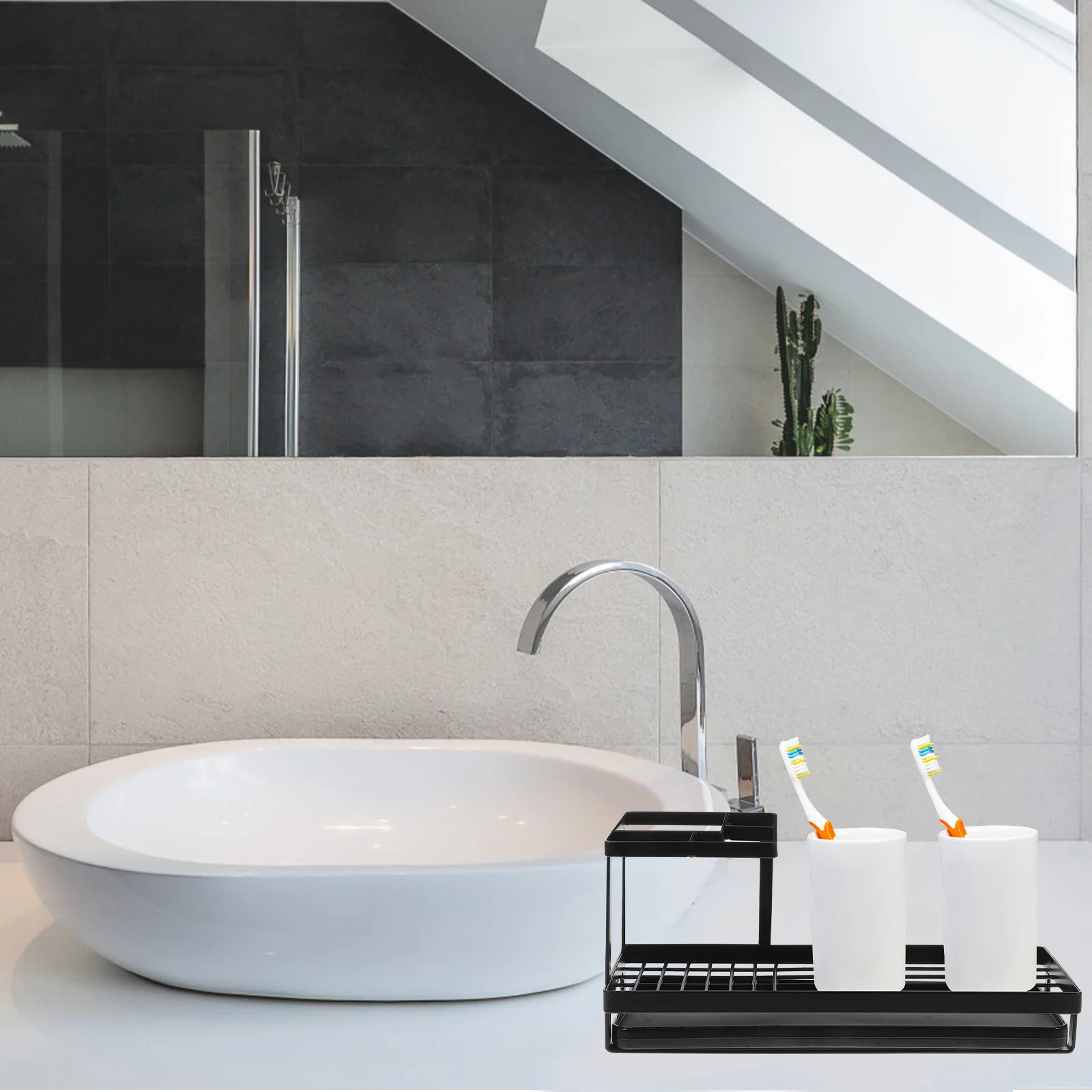 

Toothbrush Toothpaste Holder Mug Rack Carbon Steel Lightweight Exquisite Workmanship Bathroom Display Stand Smooth Surface