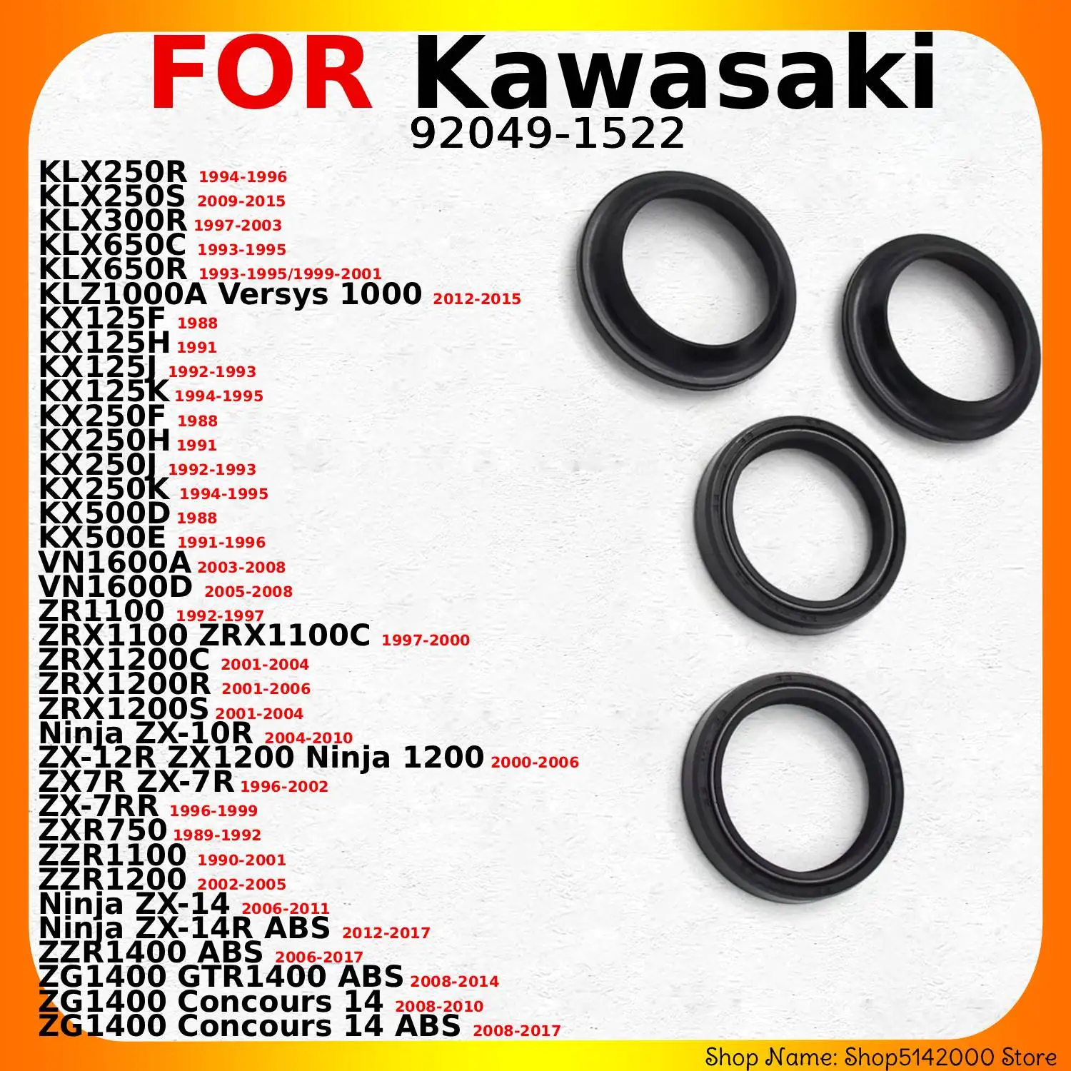 Joints d'étanchéité anti-poussière pour amortisseurs de moto, pour Kawasaki 92049-1522 NinjaZX-14 ZG1400 GTR1400 Concours KLX250R KLX250S KLX300R KLX650C