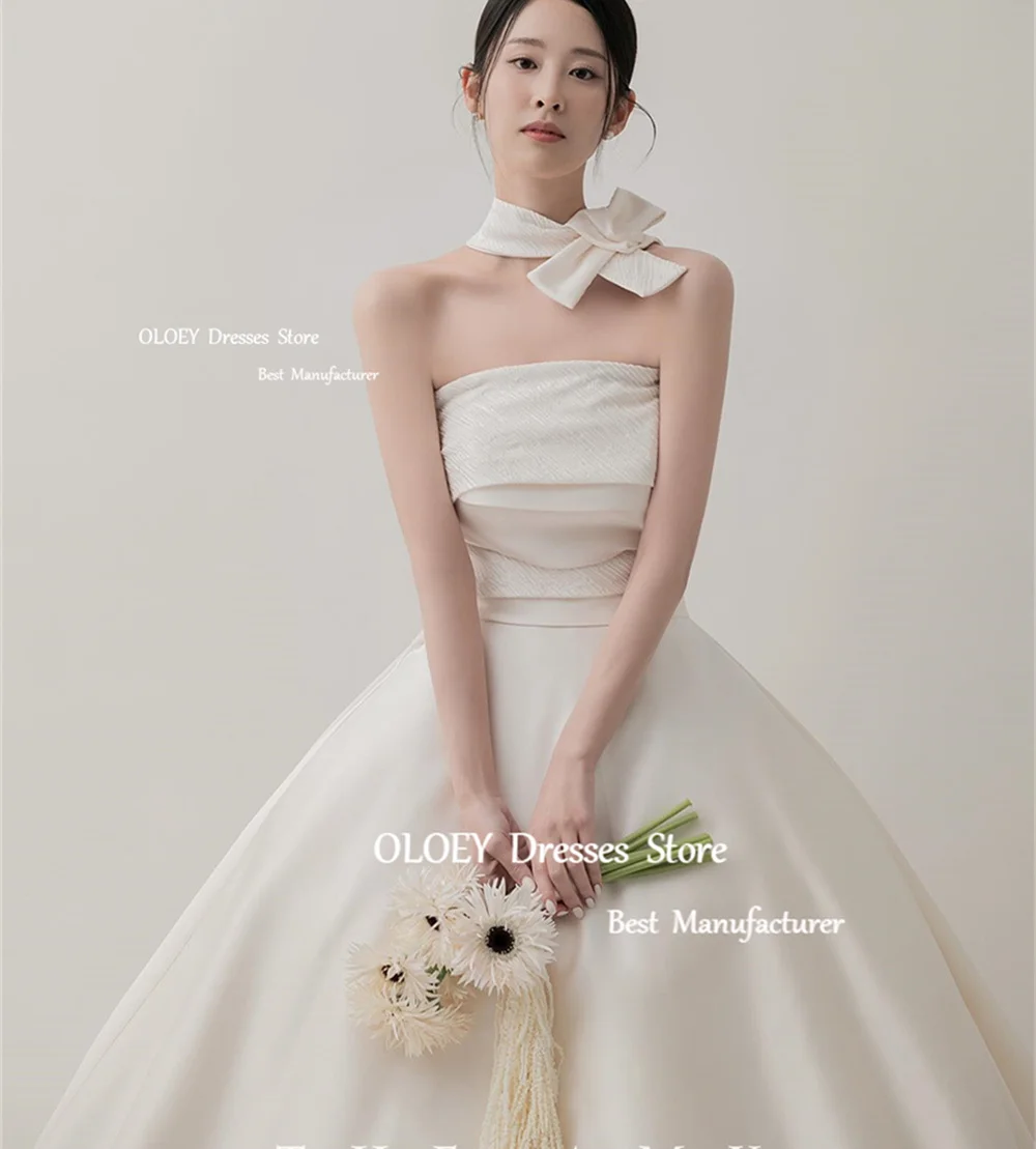 OLOEY Elegant Korea Ivory Wedding Dresses Photo Shoot Strapless Pleated Taffeta Bridal Gown A Line Lace Up Back Floor Length