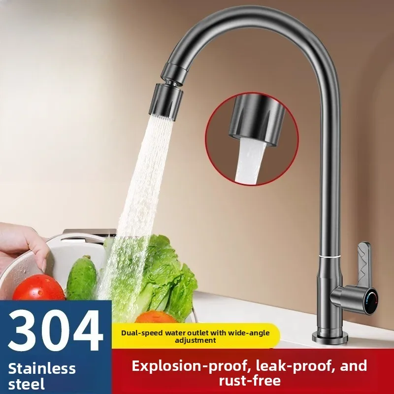 

for 304 Stainless Steel Extended Thread Kitchen Faucet Cold Hot Vegetable Wash Basin Splash Proof Swivel Sink Tap Free