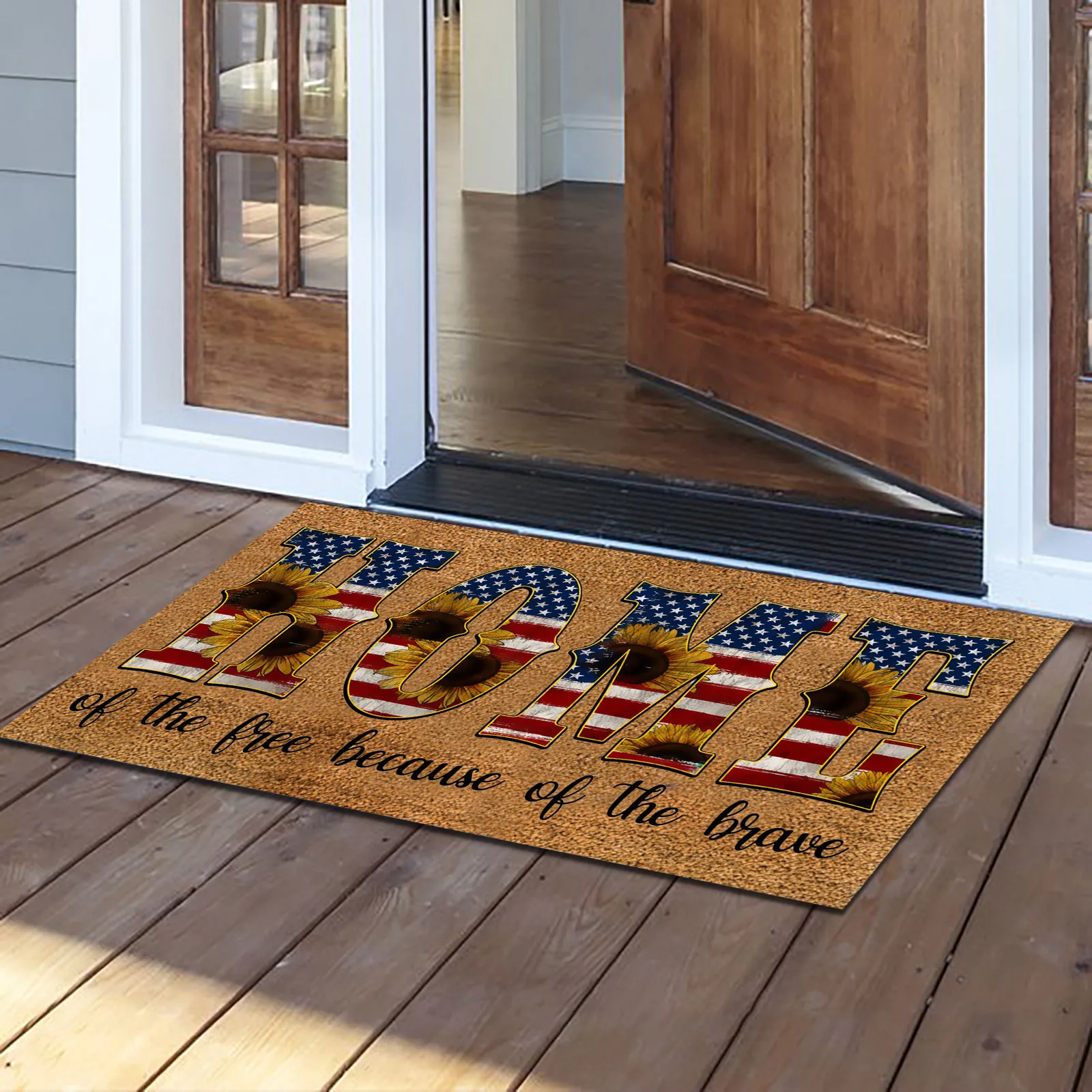 4th Of July Doormat Patriotic American Flag Welcome Mat Independence Day Non Slip Coir Door Mat For Front Door Porch Patio Home
