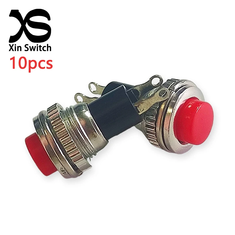 10Pcs Ds-316 Red 10mm Lockless Self Reset Nut Fixed Circular Power Button Switch 2-Pin 0.5A 250V AC Momentary Push Switch