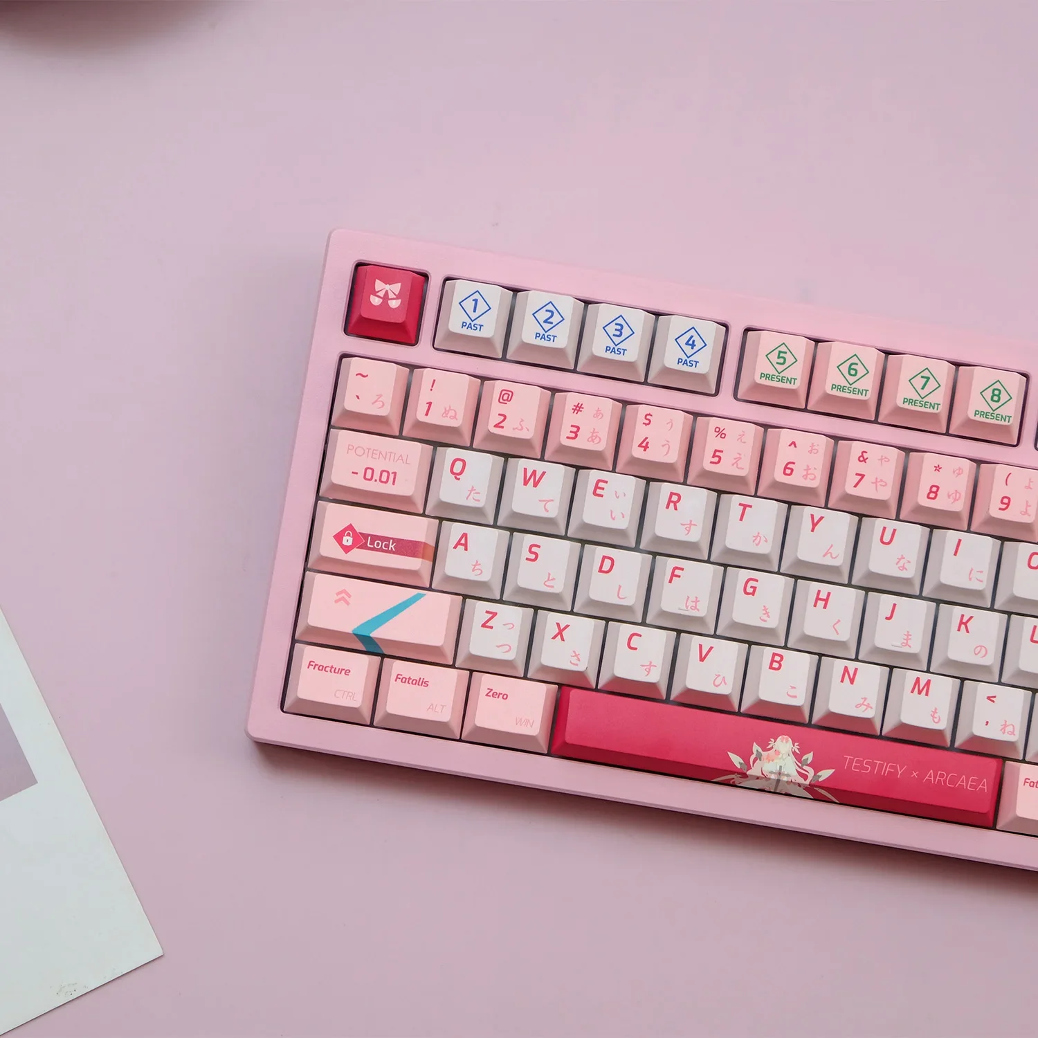 

128-клавишные колпачки для клавиш в стиле аниме Arcaeaed, Cherry Profile PBT Testify, розовые колпачки для MX Switch, механические DIY, раскладка ISO, колпачки для клавиатуры