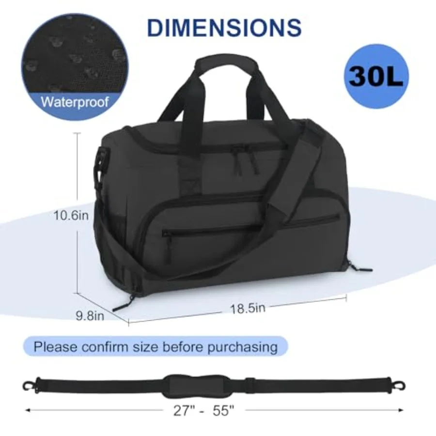 Gym Bag for Men Women, Sports Duffle Bag with Wet Pocket and Shoes Compartment, Water Resistant Overnight Weekender Bag Duffel view 2