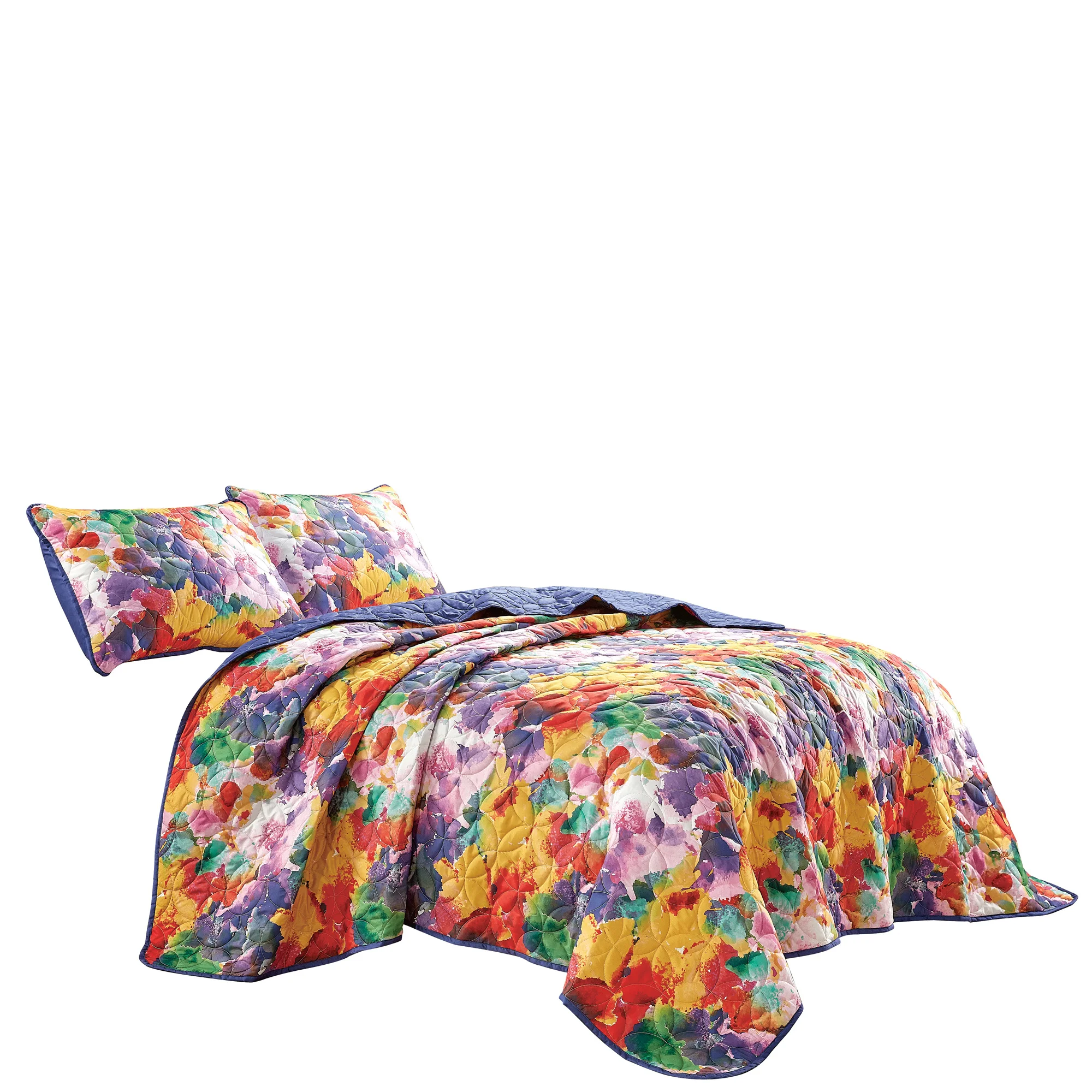 

3-Piece Ksana Purple & Red Abstract Floral Flower Pastel Reversible Bedspread Coverlet Quilt Set with 2 Pillow Shams