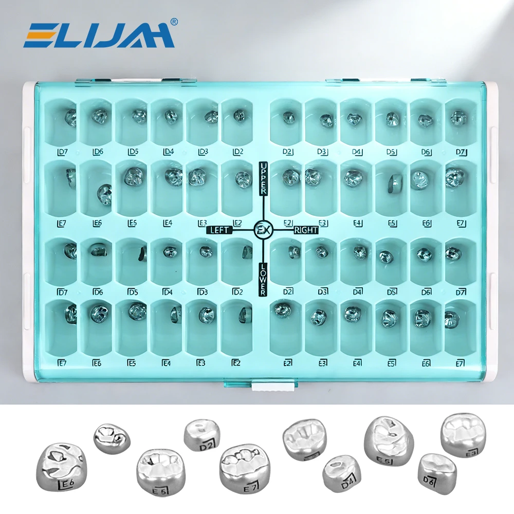 

Набор из 48 шт. детских металлических коронок: предварительно сформированные временные коронки из нержавеющей стали для молочных зубов, комплект коронок для детей