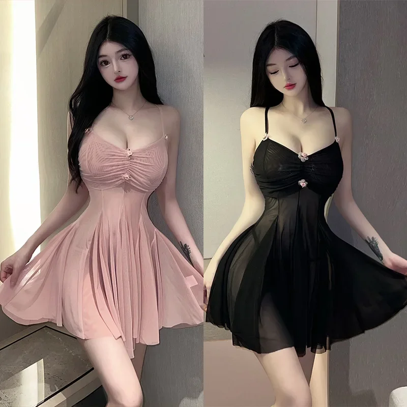 

Lingerie dress Strap Tight Deep V-Bow Mesh fetish Long dress latex sexy outfits adult sexy clothing crossdress Sexy costume xxx