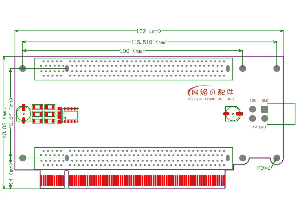 PCIE 4.0 スプリットカード X16 to X8 X8 2スロット幅 ITX A4 FormDシャーシ用、デュアルグラフィックスカード RTX3070、X8X8 - 2スロット幅、スプリッター