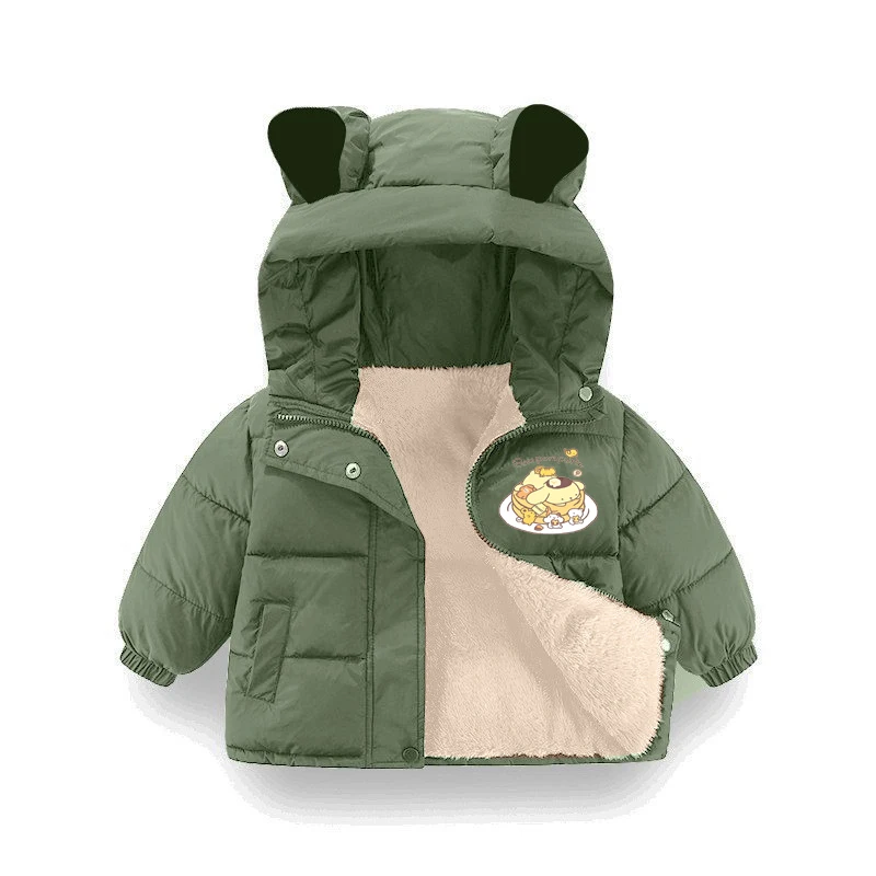 

Children's Black Hooded Padded Snowsuit, Kids Parka, Cotton Jacket, Teenage Clothing, New, Winter, 1-6Y