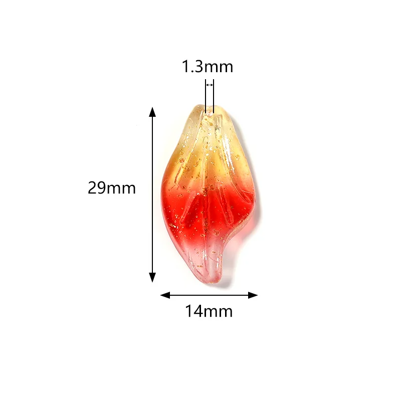 20 sztuk Lampwork kształt liścia koralik 29x14mm kolorowe szkło luźne wisiorki koraliki do tworzenia biżuterii DIY bransoletka akcesoria rzemieślnicze — zdjęcie 7