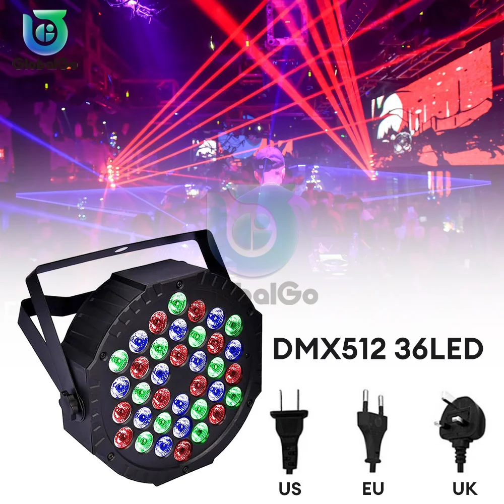 36 LED RGBW DMX 512 Stage Flat Par Lighting Effect DJ Disco Party Holiday Christmas Bar Club Wedding Birthday Show Lights