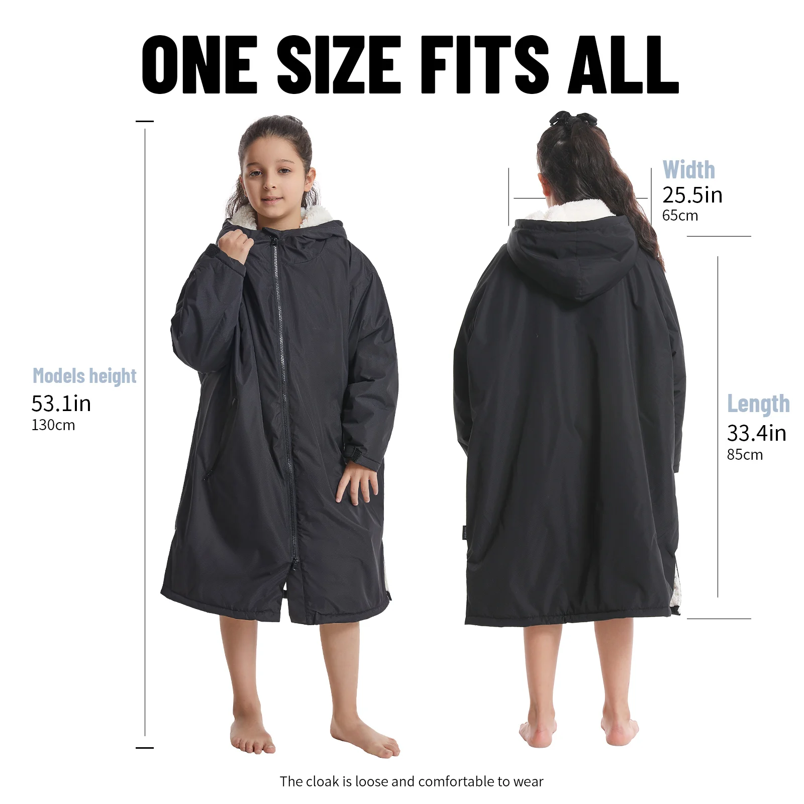 Waterproof Kids Changing Robe, Fluffy Wearable Blanket, Warm Soft Towel Hoodie , Swim Surf Poncho for 5-12 Years