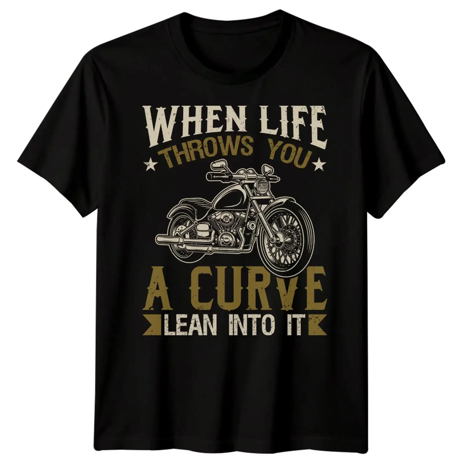 When Life Throws You A Curve Lean Into It Biker Motorradfahren Herren T Shirt vintage Washed Stretched fashion Comfortable