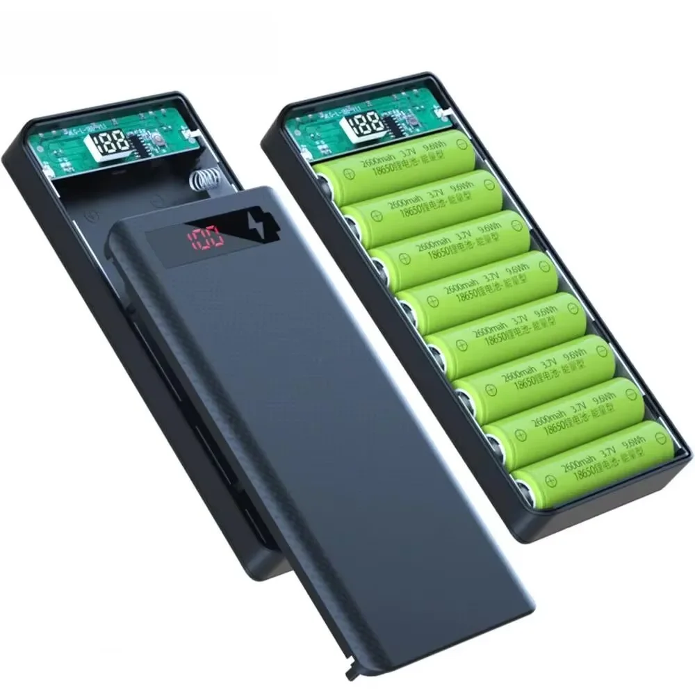 Portable 8/10*18650 Power Bank Cases Dual USB Power Bank LED DIY Shell 18650 Holder Cases Detachable Battery Charge Storage Box