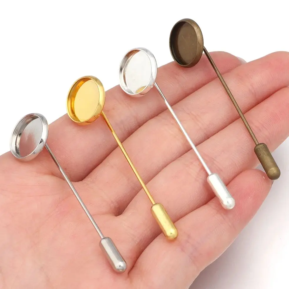 10 قطعة/الوحدة المعادن فارغة دبابيس قاعدة صالح 12 مللي متر كابوشون النقش إعدادات بروش التلبيب دبوس صينية دبابيس لصنع المجوهرات بالجملة #1