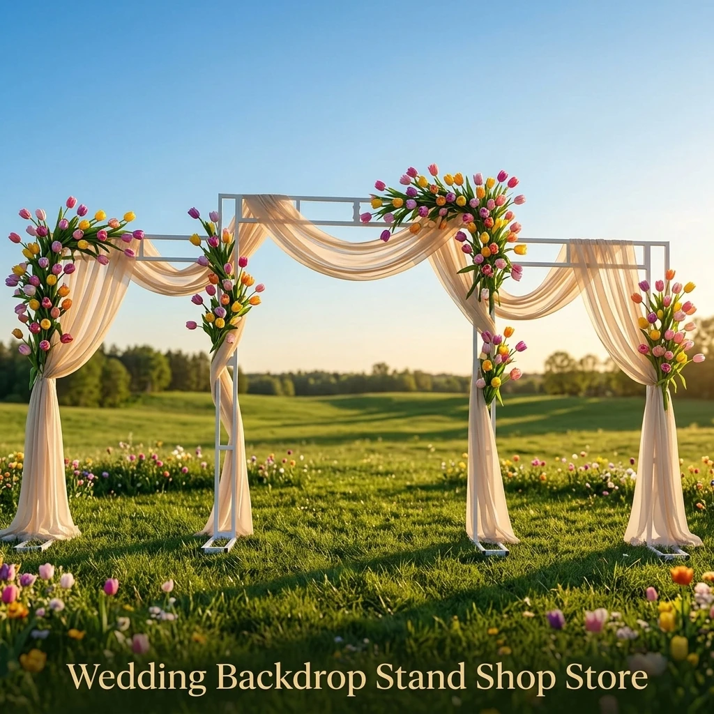 Square Metal Wedding Arch Backdrop Stand Iron Flower Balloon Frame for Ceremony Outdoor Party Stage Photo Booth Decoration
