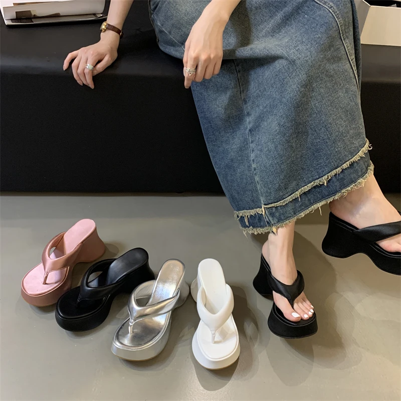 

Летние модные женские туфли-шлепанцы на платформе с клипсой на пальцах, на танкетке, для банкетов, Zapatos De Mujer