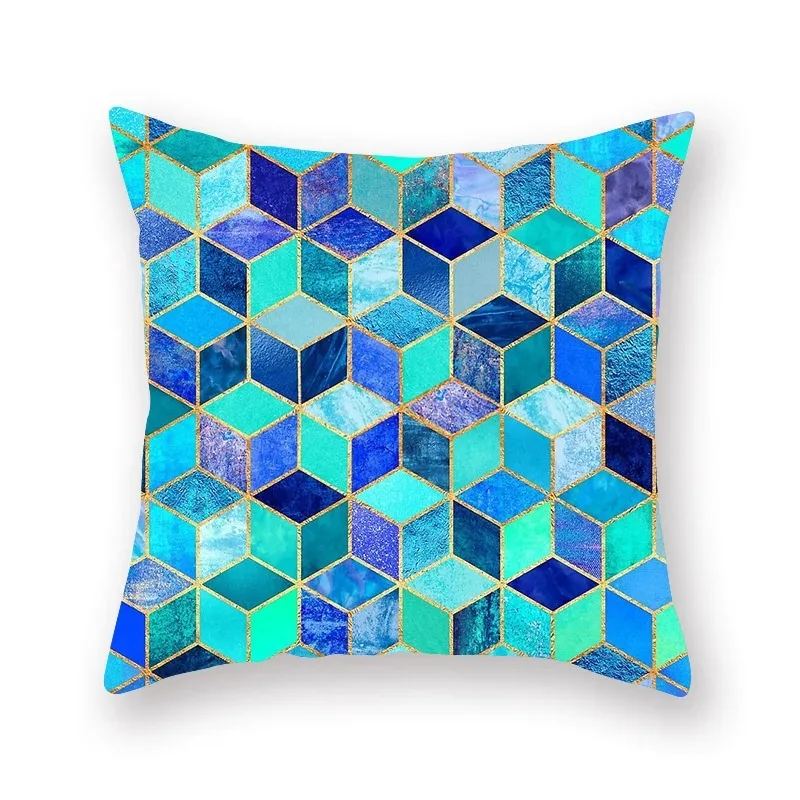 Abstract geometric pillowcase mosaic blue-green cushion cover sofa car bedroom home decoration pillow cover