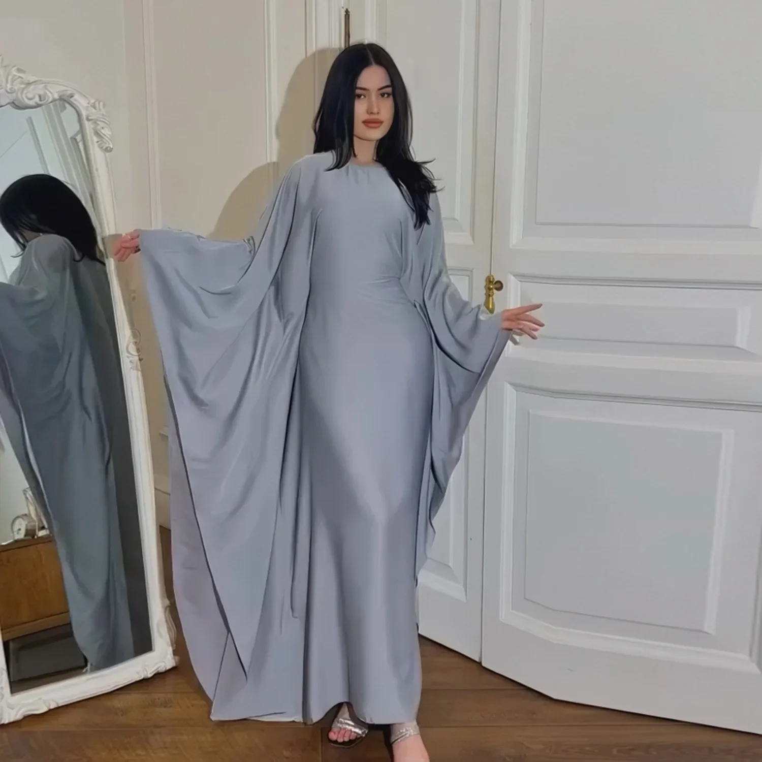 Abaya de borboleta cetim com cinto interno para mulheres, vestido longo para festas muçulmanas, Abayas, Dubai, Turquia, roupa islâmica, Ramadã, Eid Kaftan