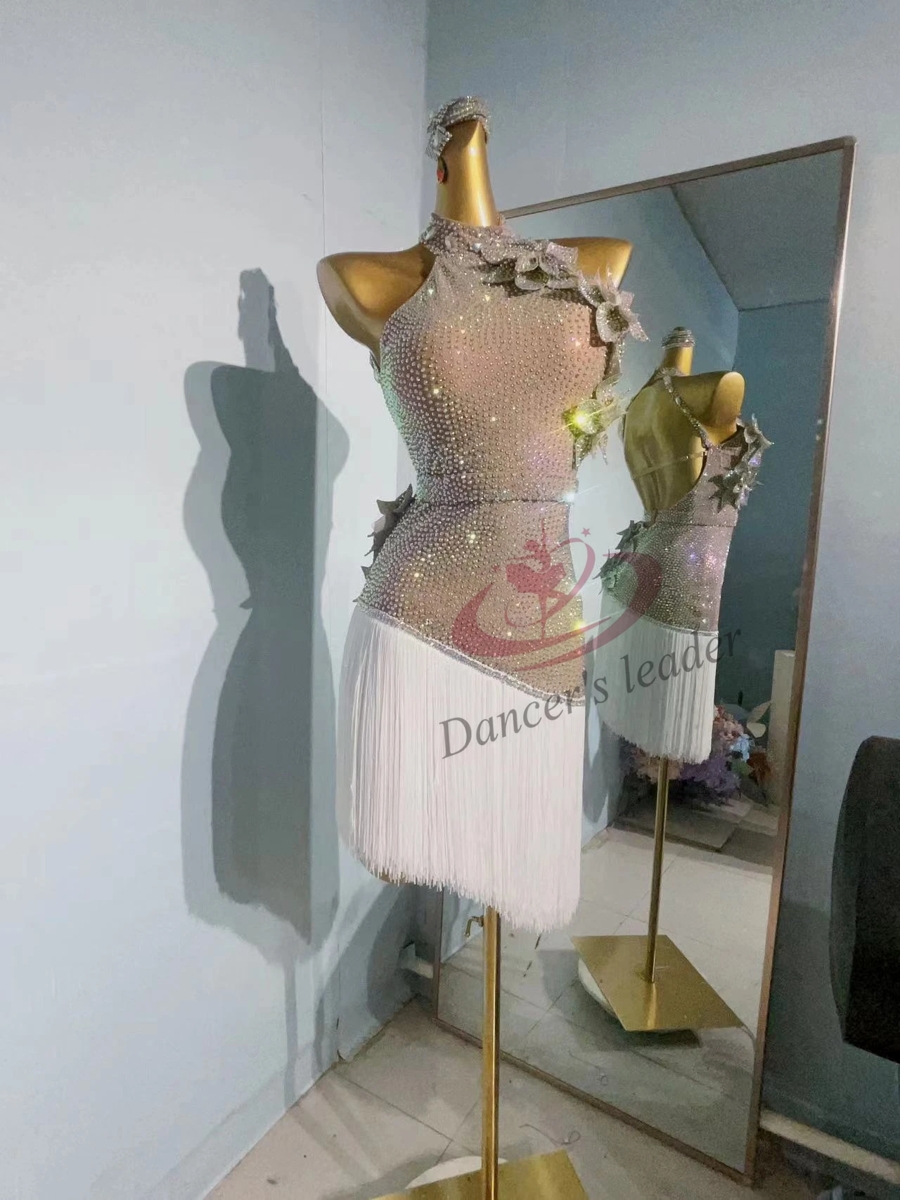 라틴 댄스 대회 여성 하이 엔드 맞춤형 어린이 전체 다이아몬드 꽃 술 룸바 차 탱고 블랙 풀 드레스