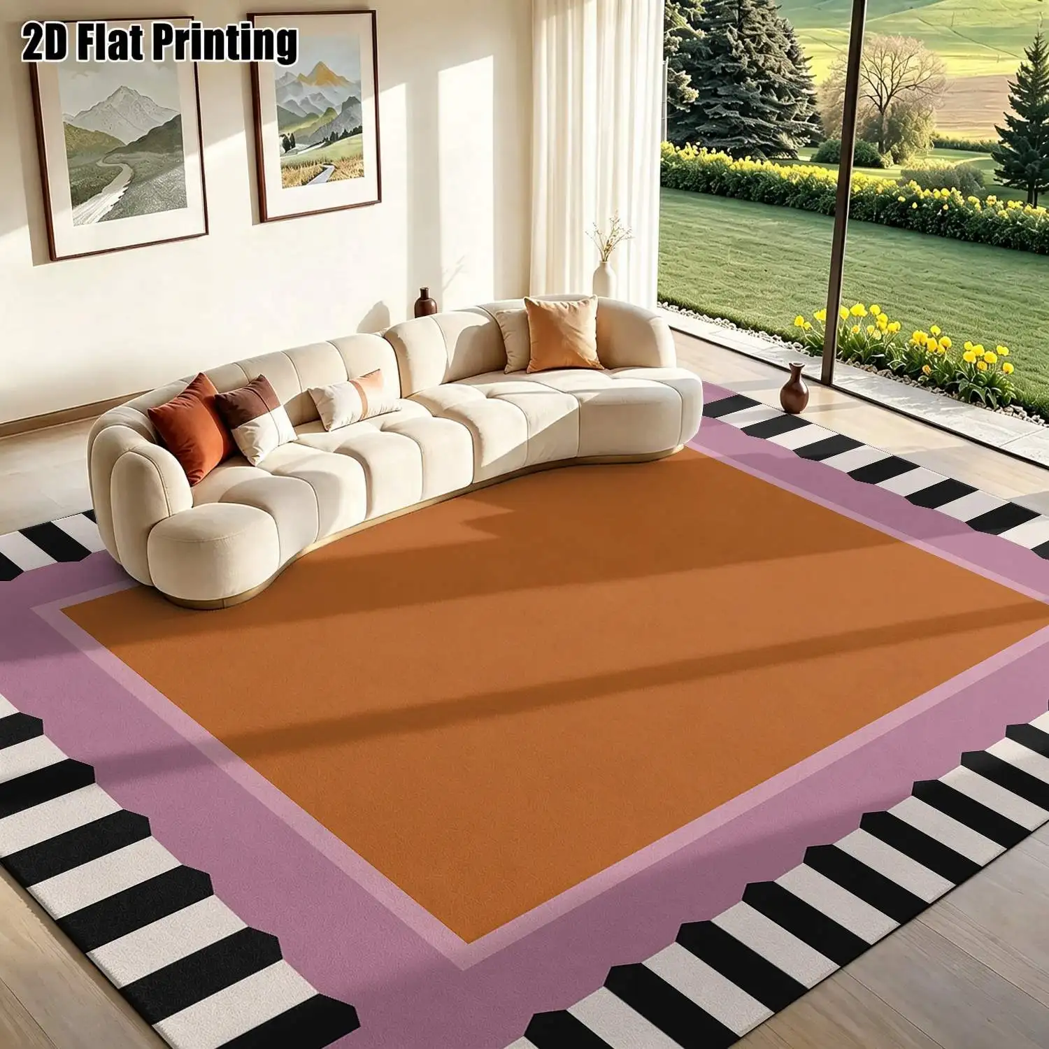 1Pc 2D Printed Purple-Orange Geometric Stripe Nordic/Instagram/Modern Minimalist/European Style Carpet, Home Decor, Multi-Size, Machine Washable, Suitable for Entrance, Dining Room, Foyer, Living Room, Bedroom
