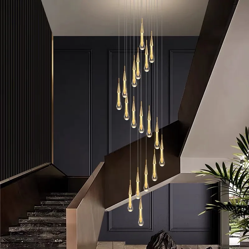 Modern Crystal Led Chandelier Lighting Hanglamp Drop Light Restaurant Bar Staircase Lamp Loft Art Pendant Lamp Lustre Fixtures
