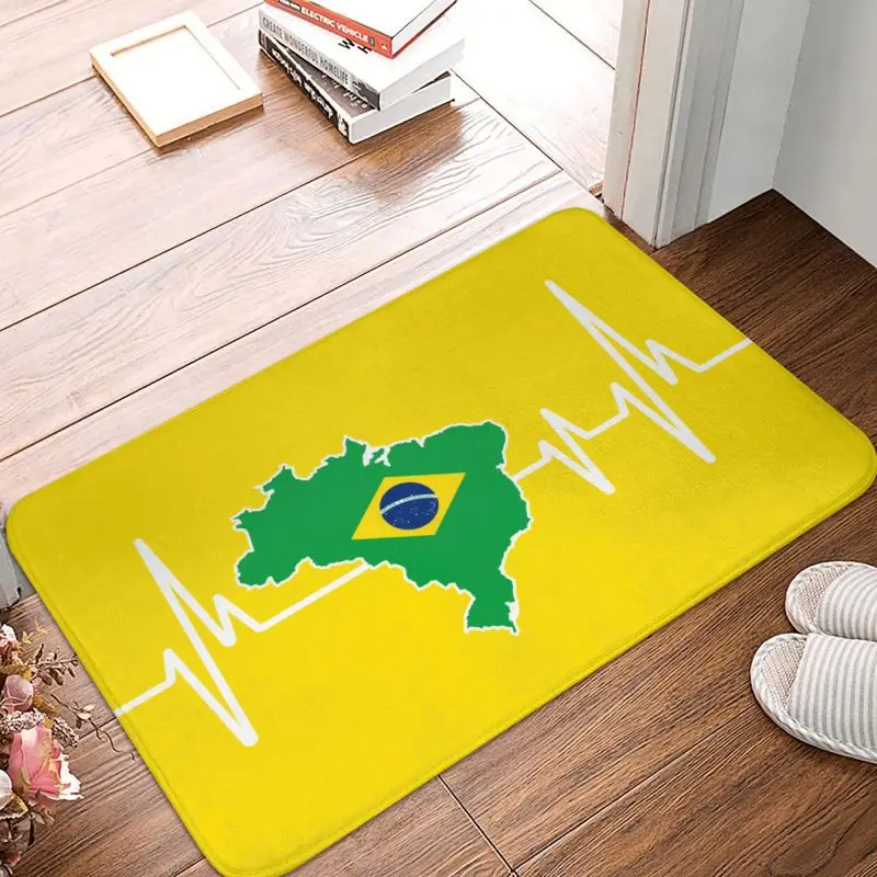 Heartbeat Design Brazilian Flag Brazil Doormat Anti-Slip Bathroom Kitchen Mat Garden Garage Floor Door Entrance Carpet Rug