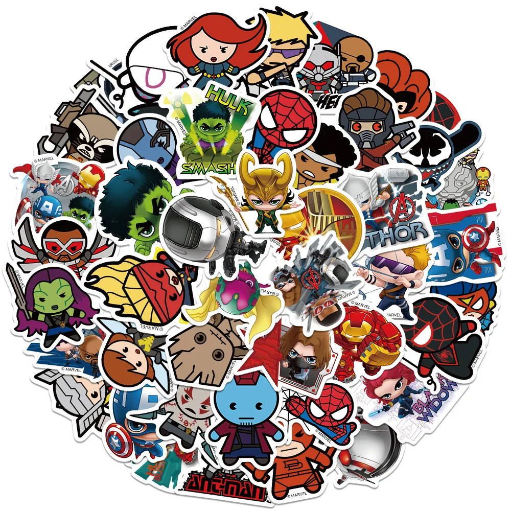 50 SZTUK Kreskówka Anime Disney Q wersja Marvel Avengers Naklejki filmowe Deskorolka Laptop Śliczne naklejki Kawaii Zabawka dla dzieci