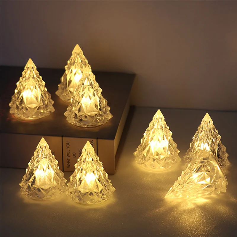 Crystal Flameless LED Candle Night Light Mini Christmas Tree Light  Indoor LED Lamp Christmas Party Home Table Wedding Decor
