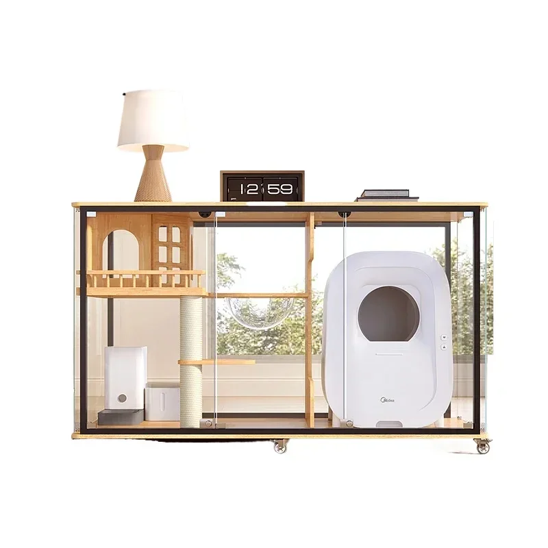 

Cat Villa TV Cabinet Glass Cabinet Solid Wood Cat Cage Transparent Household Fresh Air Cat Nest