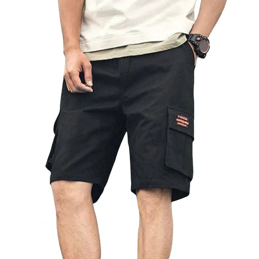 Men Elastic Waist Shorts Men's Plus Size Cargo Shorts Breathable Quick-drying Knee Length Shorts with Multiple for Comfort