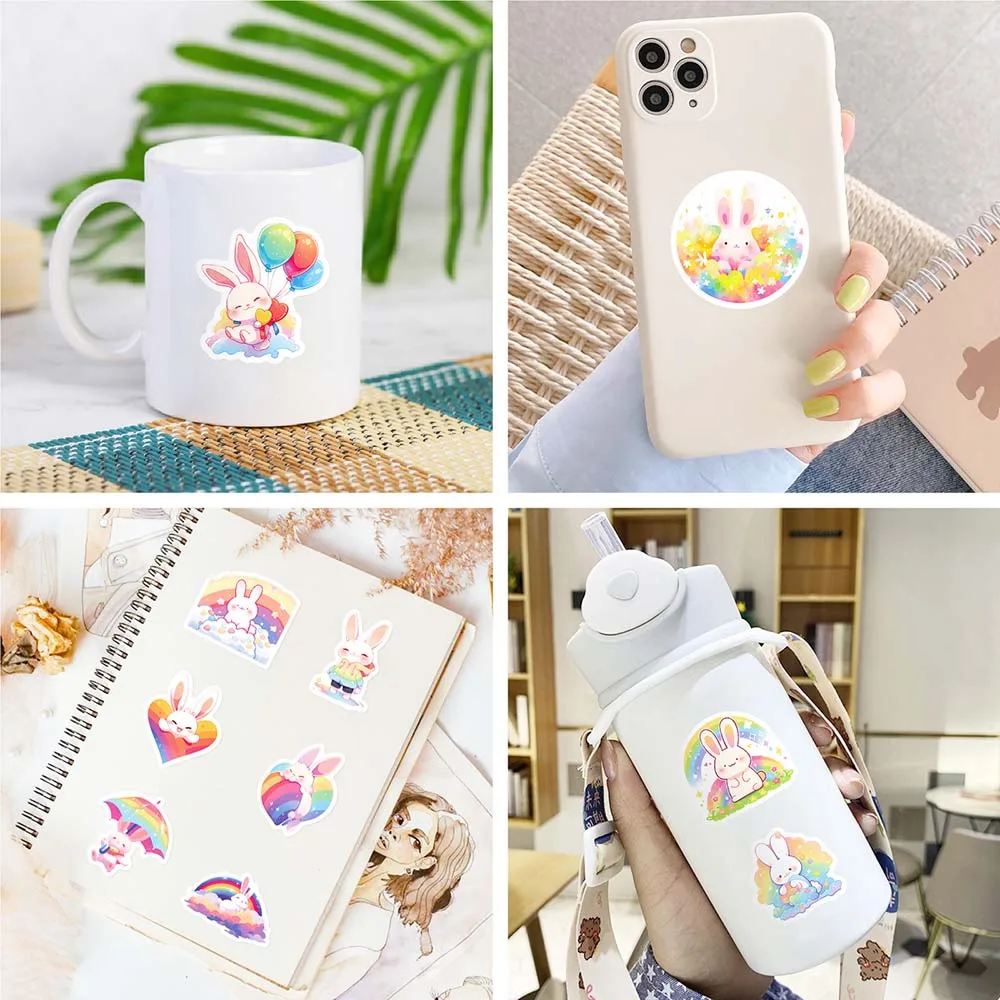 10/50Pcs Kawaii Rainbow Rabbit Cartoon Cute Animal Aesthetic Varied Sticker Pack for Kid Wall Laptop Decoration Graffiti Decals