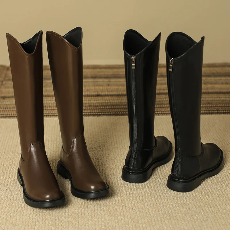 Autumn and Winter Flat-Bottomed Large-Size Women's Boots Long Tube Thick Legs Wide Fat Boots But Knee-High Knight Boots