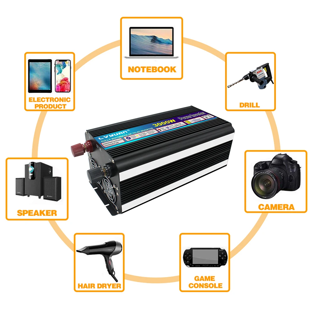 

USB Charge 4 Sockets AU Plugs 3000W 6000W Power Inverter Modified Sine Wave DC 12V to 220V AC Converter Wireless Remote Control