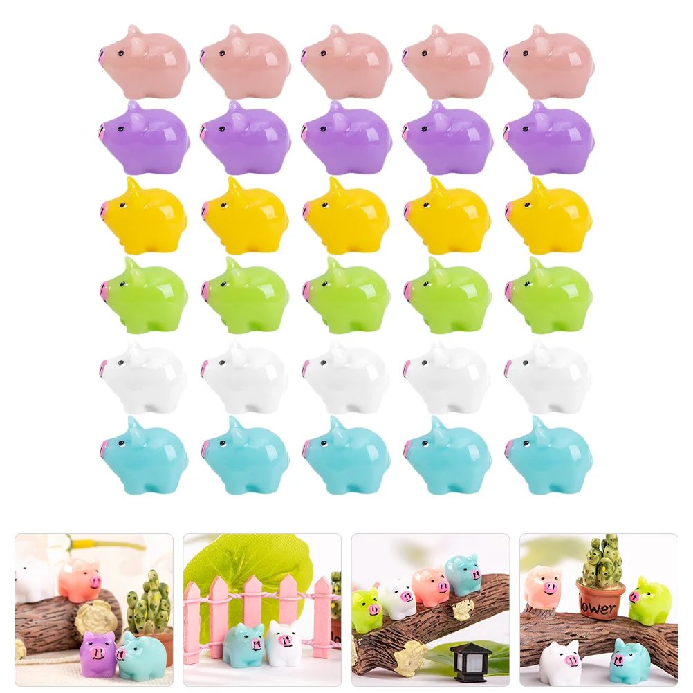 30 Pcs Resin Mini Pig Small Piggy Statue Toys Micro Landscape Model Miniature Figurines Room Figure