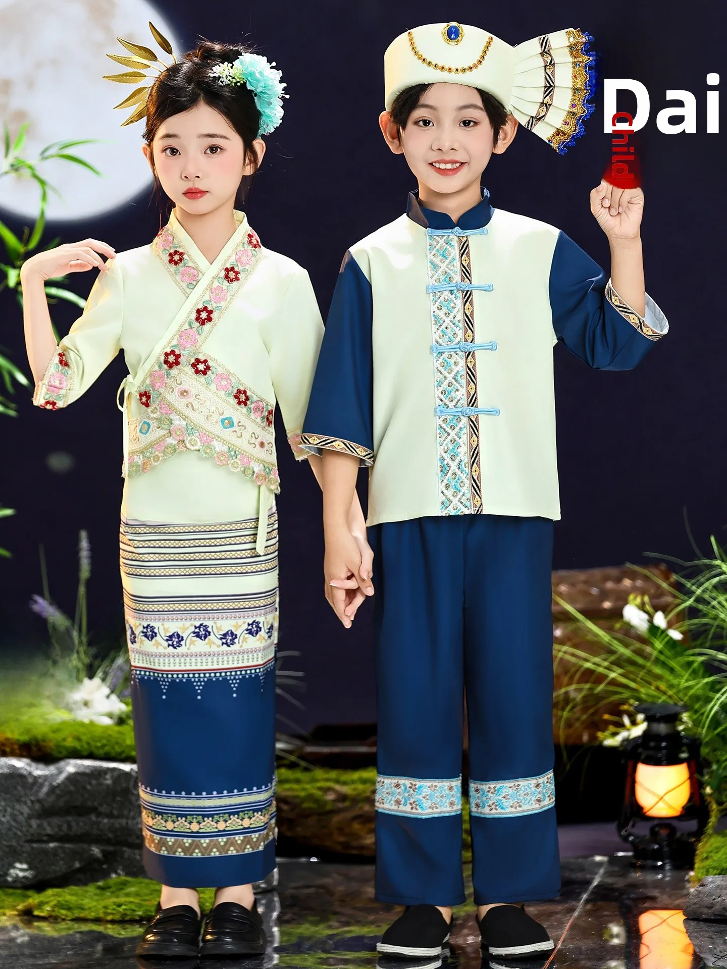 

Новый детский комплект этнической одежды в стиле дай для мальчиков и девочек, костюм для танцевальных выступлений на фестивале Водного фестиваля