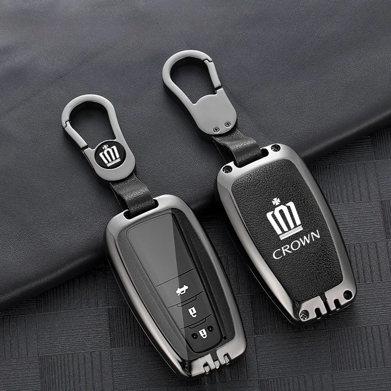 Suitable for Toyota Crown Car Key Fob Protector Case ZincAlloy Leathe Shockproof Durable Key Shell with Keychain Car Accessories