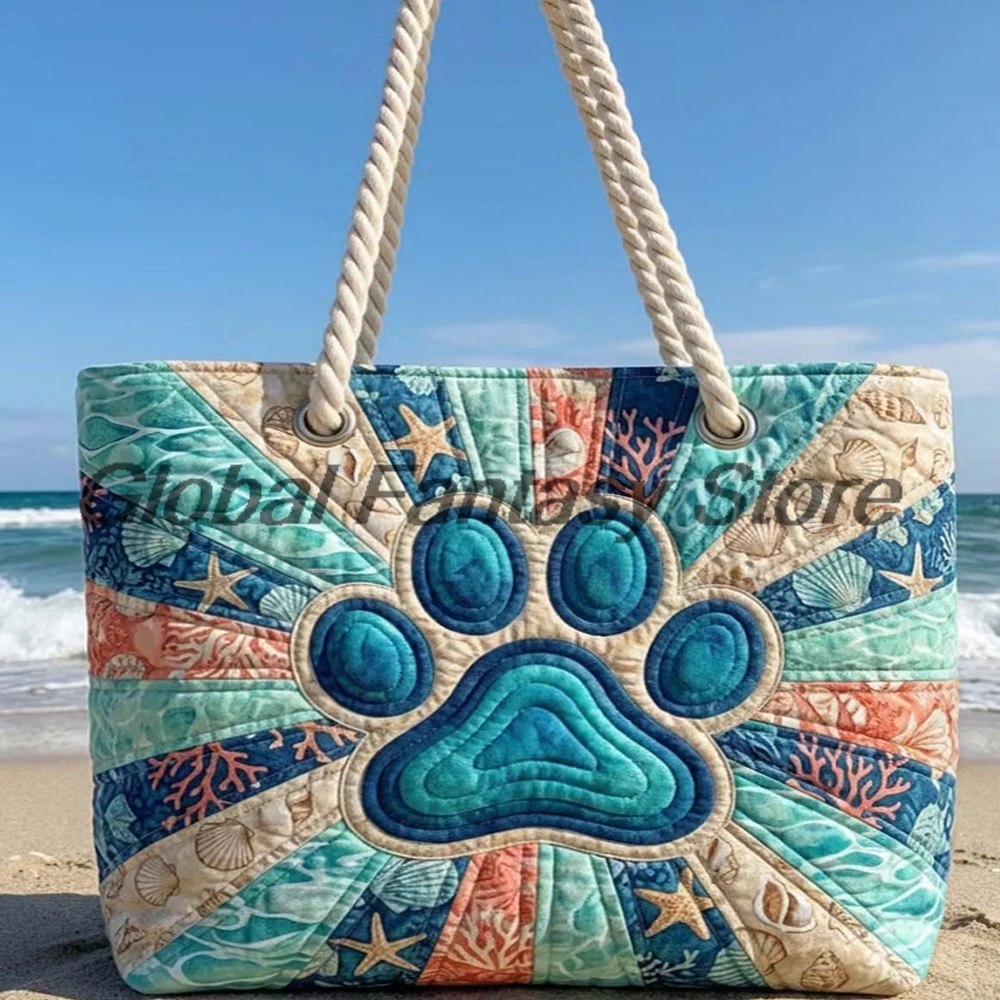 

Paw Patch Quilted Beach Bag Coral Seashell Ocean Print Shoulder Bag Men Women Daily Handbag Shopping Tote