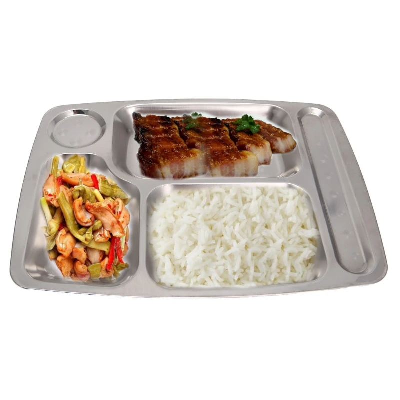 Stainless Steel Divided Dinner Tray Lunch Container Plate 4/5/6 Section Dropshipping