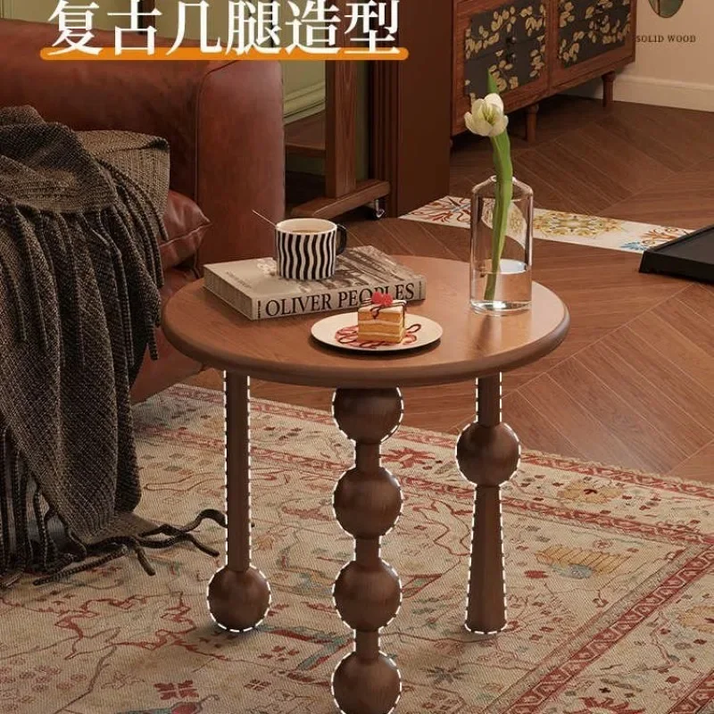 الفرنسية الشمال الرجعية الخشب الصلب كرة مستديرة طاولة القهوة الرجعية نمط غرفة المعيشة المنزلية شقة صغيرة طاولة شاي ضوء الفاخرة #4