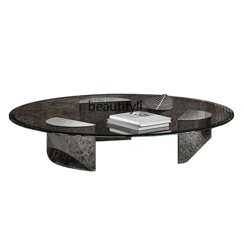 A4567 Italian minimalist coffee table glass surface tempered round simple modern large apartment living room designer